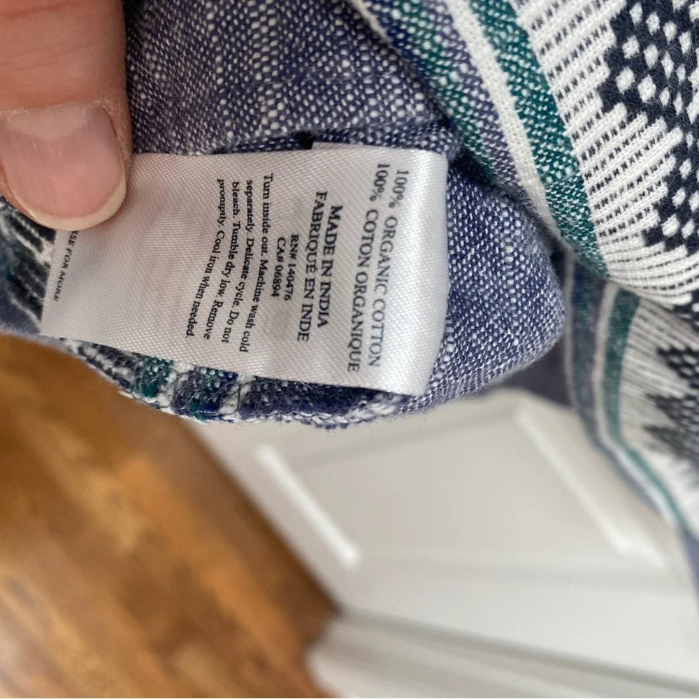 Faherty Navy and Cream Casual 100% Organic Cotton Dress w Pockets - Small